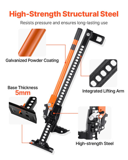 Farm Jack, 91.5 cm Utility High Lift Farm Jack, 3.18 Ton Capacity Ratcheting Off Road Utility Jacks, Heavy-Duty Lift Jacks with 130.1-769.6 mm Lifting Range for Tractor, Truck, SUV