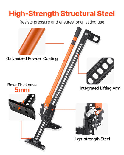 Farm Jack, 107.5 cm Utility High Lift Farm Jack, 3.18 Ton Capacity Ratcheting Off Road Utility Jacks, Heavy-Duty Lift Jacks with 130.1-929.6 mm Lifting Range for Tractor, Truck, SUV