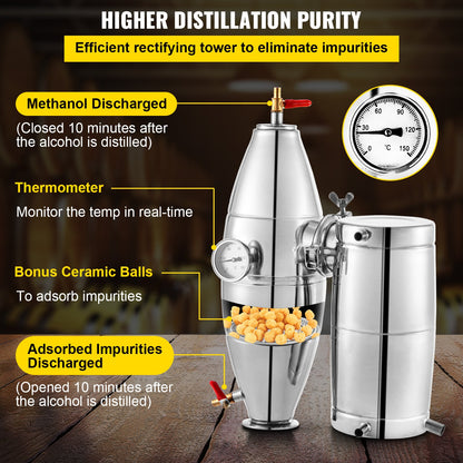Alkoholdestilleri 70L / 18.5 Gallon Alkoholdestillationsapparat Whiskydestilleri Kit Hemmabräntstillningsapparat med termometer och jäsningstank för alkoholdestillering