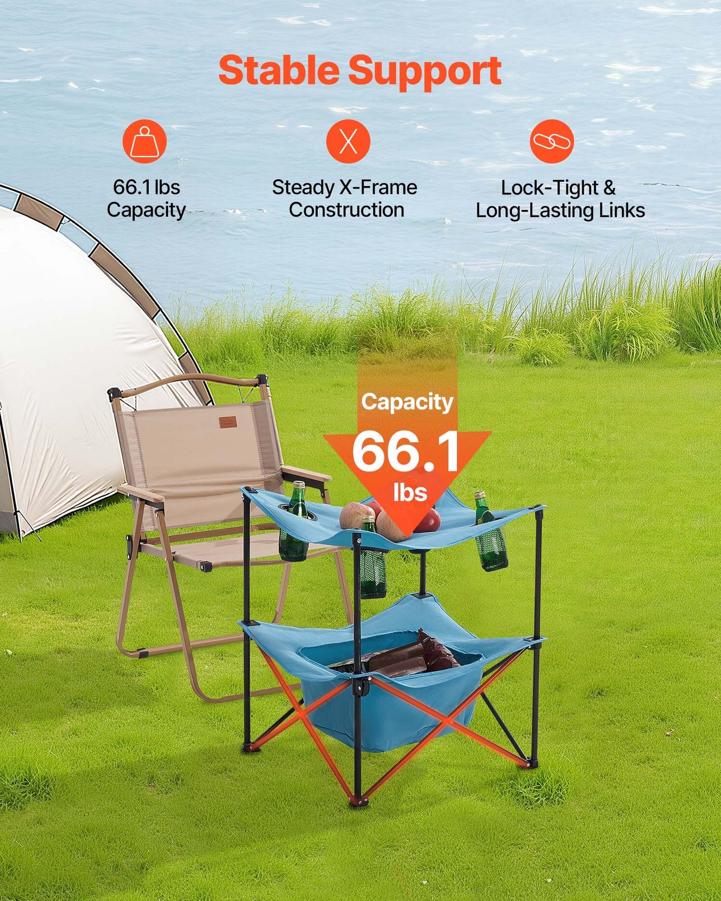 Hopfällbart campingbord, bärbart och lätt picknickbord för utomhusbruk, vattentätt kanvasbord i 600D Oxford-tyg, med 4 mugghållare, bärväska, för tailgating-campingpicknick, blå