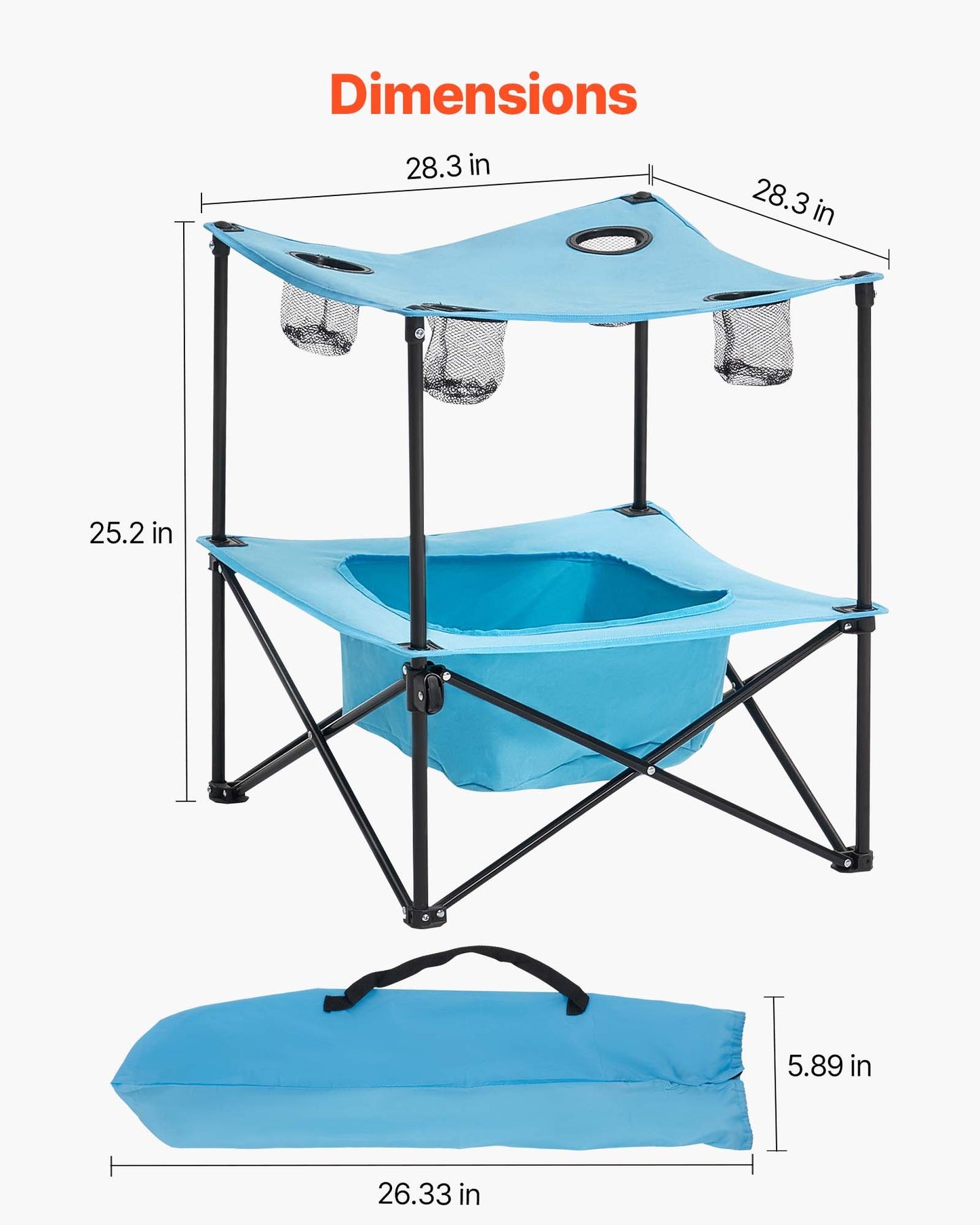 Hopfällbart campingbord, bärbart och lätt picknickbord för utomhusbruk, vattentätt kanvasbord i 600D Oxford-tyg, med 4 mugghållare, bärväska, för tailgating-campingpicknick, blå