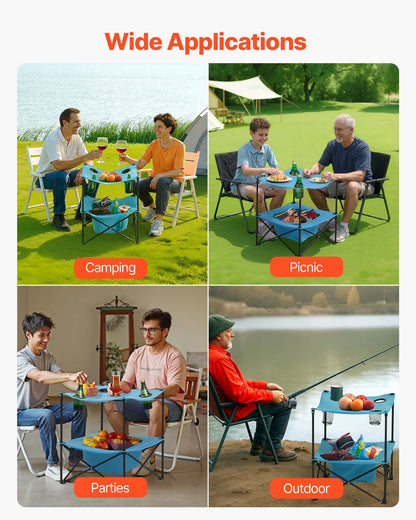Hopfällbart campingbord, bärbart och lätt picknickbord för utomhusbruk, vattentätt kanvasbord i 600D Oxford-tyg, med 4 mugghållare, bärväska, för tailgating-campingpicknick, blå