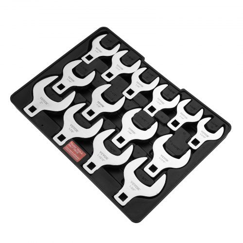 Crowfoot-nyckelsats, 1/2"-fäste, 14-delars SAE (1-1/16" - 2") Crows Foot-nyckelsats med förvaringsbricka, 40CR-material med laseretsad storlek, för mekaniskt underhåll eller reparationer