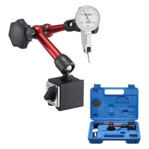 Mätklocka med universalmagnetisk bas och förvaringsfodral, 0,01 mm noggrannhet, 0–0,76 mm område, mikrokulhandtag för mätning av smala ytor, industriell bearbetning och inspektion