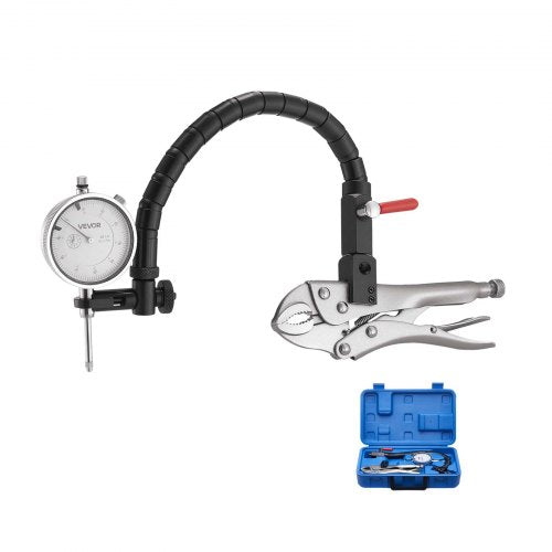 Mätklocka med 360° flexibel arm och 360° låstång, 0,03 mm noggrannhet, 0–25,4 mm område, professionell för maskinuppsättning, mätning av smala områden, förvaringsväska