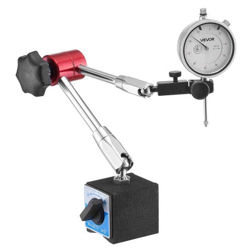 Mätklocka med magnetisk, flexibel bas, 0,03 mm noggrannhet, 0–25,4 mm område, finjusterbar lång arm, professionell för maskinuppsättning, mätning av smala områden, lätt att läsa av