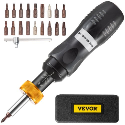 1/4" momentskruvmejselsats, momentjusteringsområde 10-50 in-lbs, momentområde noggrant till ±5%, momentskruvmejsel stegvis med 5 in-lb, 18 bits och fodral