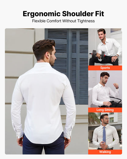 Herrskjorta med knappar, långärmad skrynkelfri herrskjorta med knappar, smal passform i mjukt stretchtyg för business casual eller formellt, arbete, bröllop, middag, vit