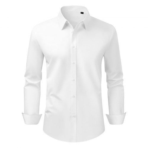 Herrskjorta med knappar, långärmad skrynkelfri herrskjorta med knappar, smal passform i mjukt stretchtyg för business casual eller formellt, arbete, bröllop, middag, vit