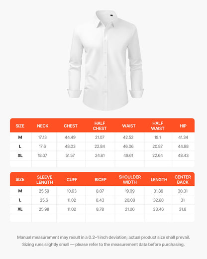 Herrskjorta med knappar, långärmad skrynkelfri herrskjorta med knappar, smal passform i mjukt stretchtyg för business casual eller formellt, arbete, bröllop, middag, vit