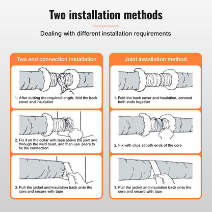 Torktumlarens ventilationsslang, 127 mm isolerad flexibel kanal, 7,62 m lång med 2 kanalklämmor, kraftigt treskiktsskydd för VVS, värme, kyla, ventilation och frånluft, flamskyddsvärde R-4.2
