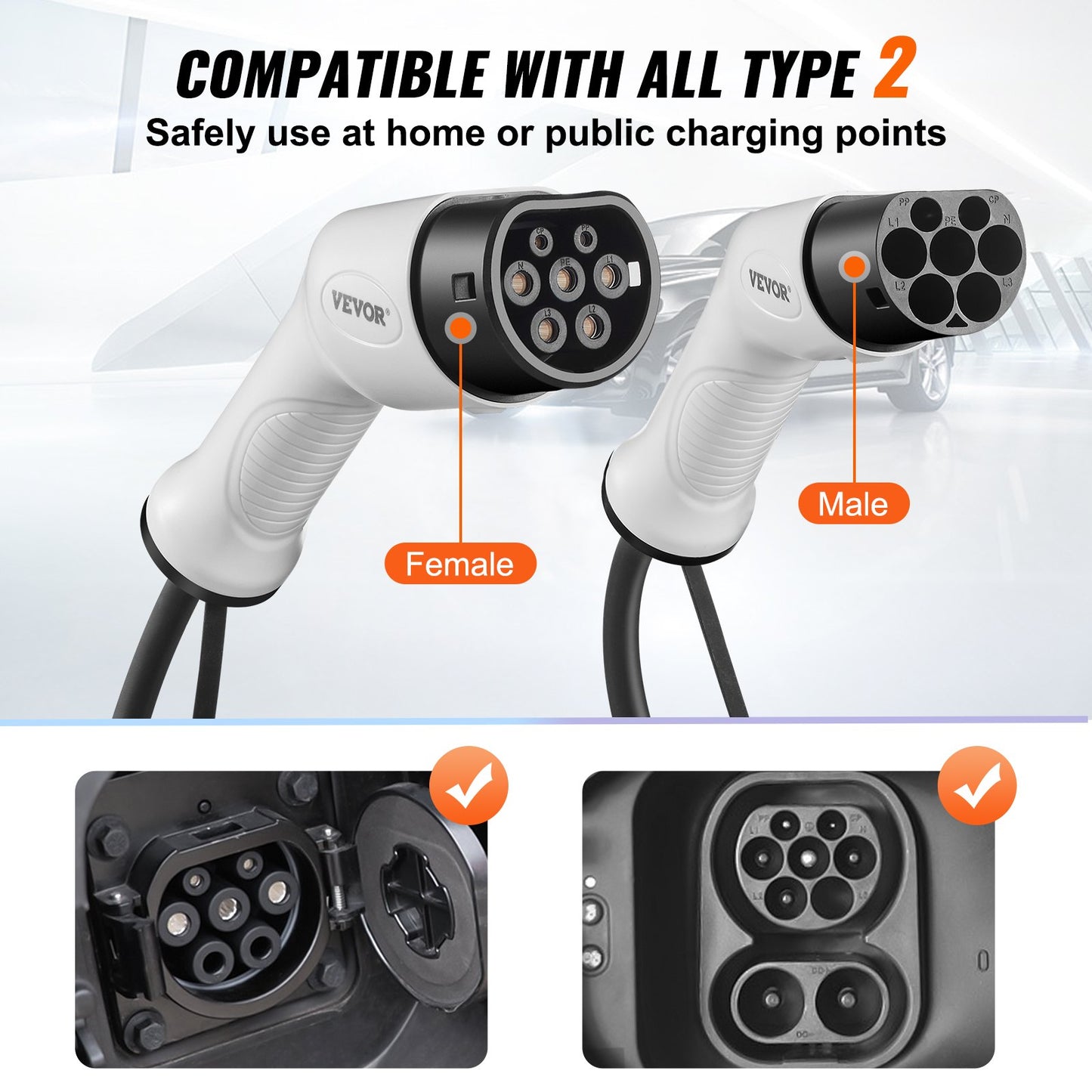 Typ 2 till typ 2 laddkabel för elbilar, 32 Amp, 22 kW 5 meter trefas laddkabel för elbilar, IP66 vattentät med bärväska, för IEC62196 elbilar och laddhybrider, CE och TUV