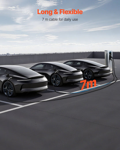 Förlängningskabel för elbilsladdning, 16 Amp 7 m max 11 kW förlängningssladd kompatibel med alla typ 2 elfordonsladdare, 3-fas AC 480V 50Hz IP65 kraftig billaddningskabel med bärväska