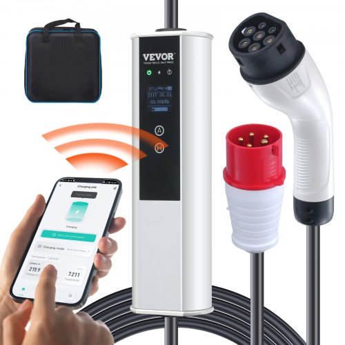 Bärbar elbilsladdare typ 2, 16A 3,68 kW/11 kW, elbilsladdare med 7,5 m laddningskabel CEE 16-kontakt LCD, IEC 62196 laddstation för elbilar med bärväska och laddningskabelkrok, IP66