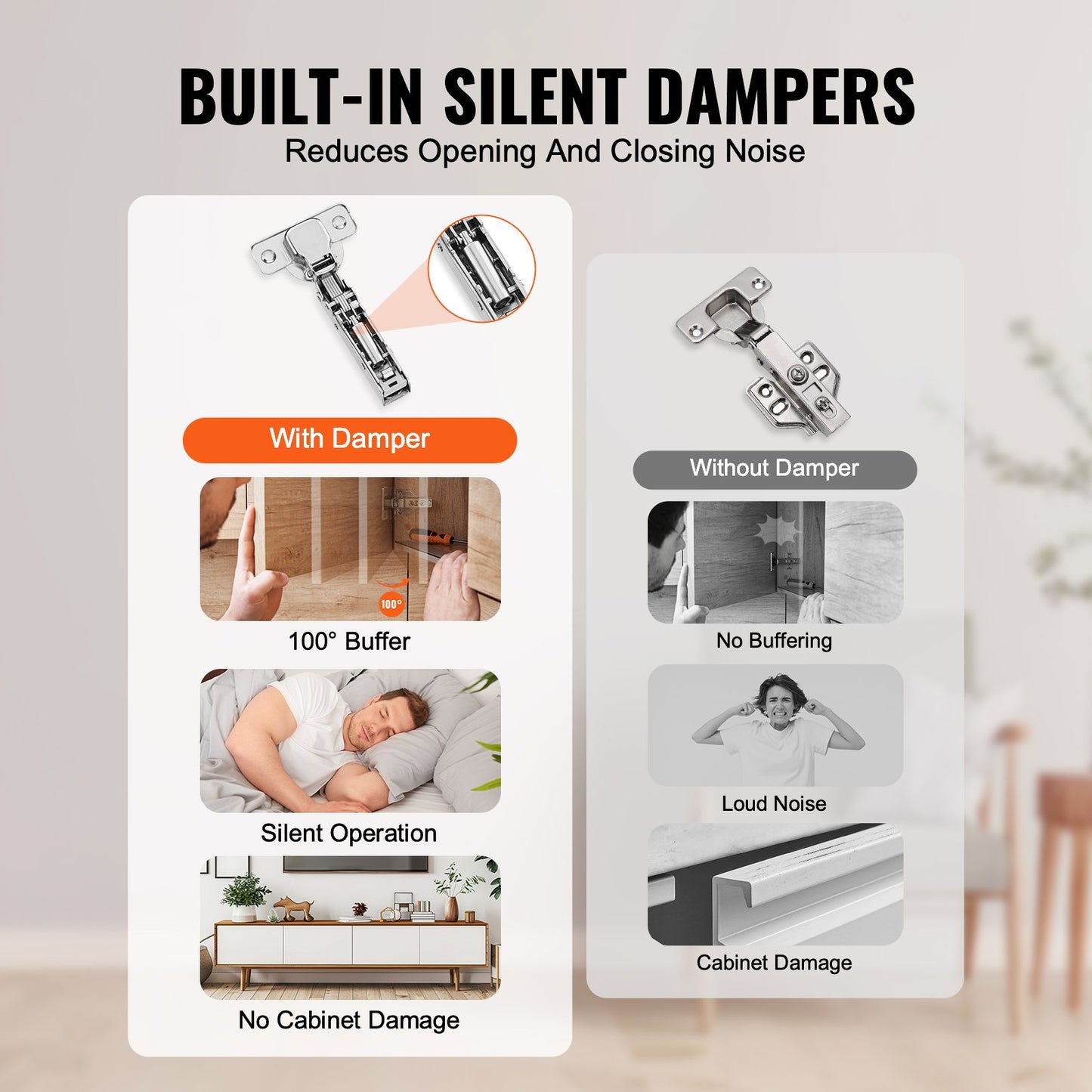 Skåpgångjärn, 50-pack köksskåpsdörrgångjärn med heltäckande överlägg, 100 graders vinkelöppning, mjukstängning, dolda skåpgångjärn för inramade och ramlösa skåp, med monteringsskruvar