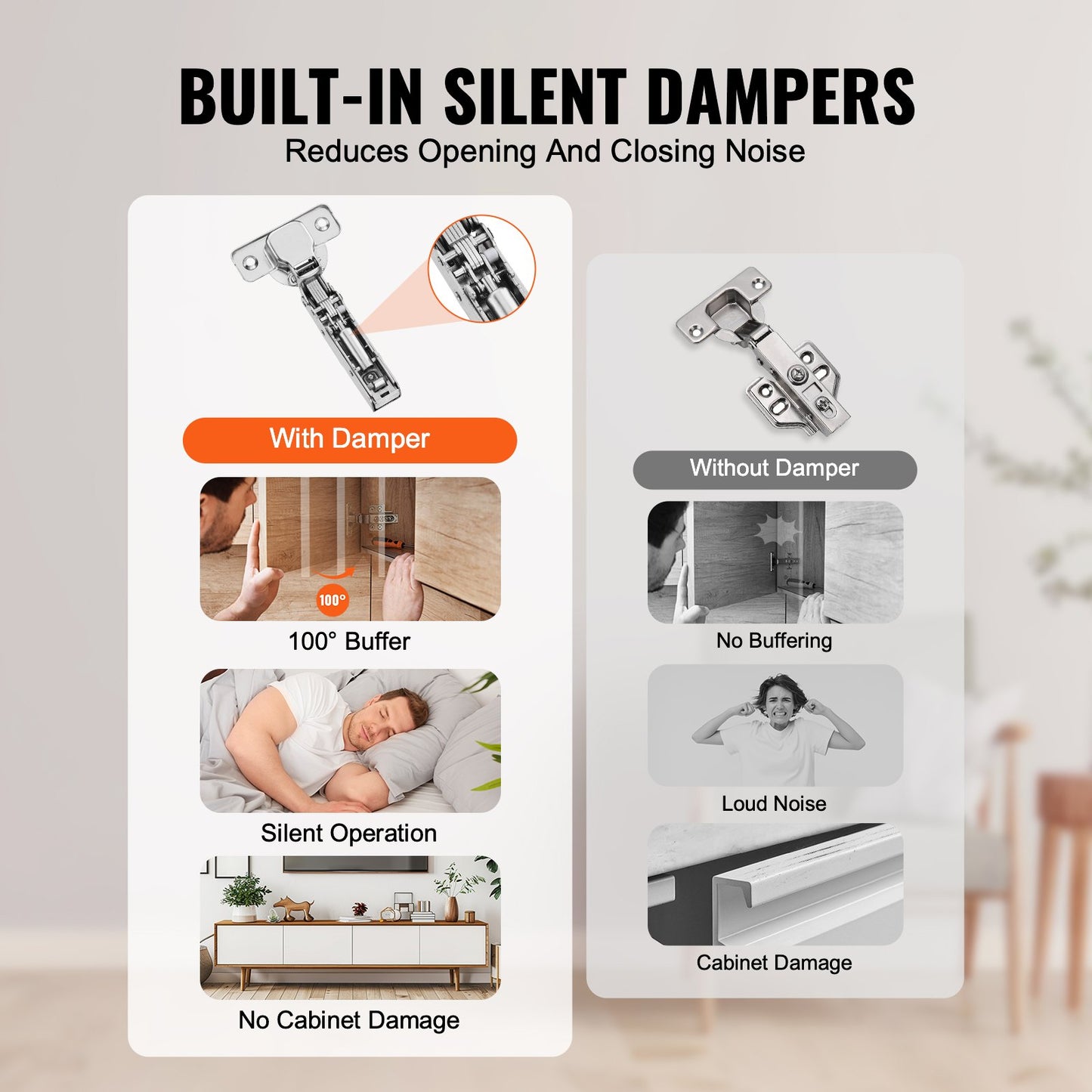 Skåpgångjärn, 60-pack köksskåpsdörrgångjärn med heltäckande överlägg, 100 graders vinkelöppning, mjukstängning, dolda skåpgångjärn för ramlösa skåp, med monteringsskruvar