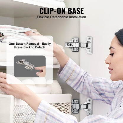 Skåpgångjärn, 60-pack köksskåpsdörrgångjärn med heltäckande överlägg, 100 graders vinkelöppning, mjukstängning, dolda skåpgångjärn för ramlösa skåp, med monteringsskruvar