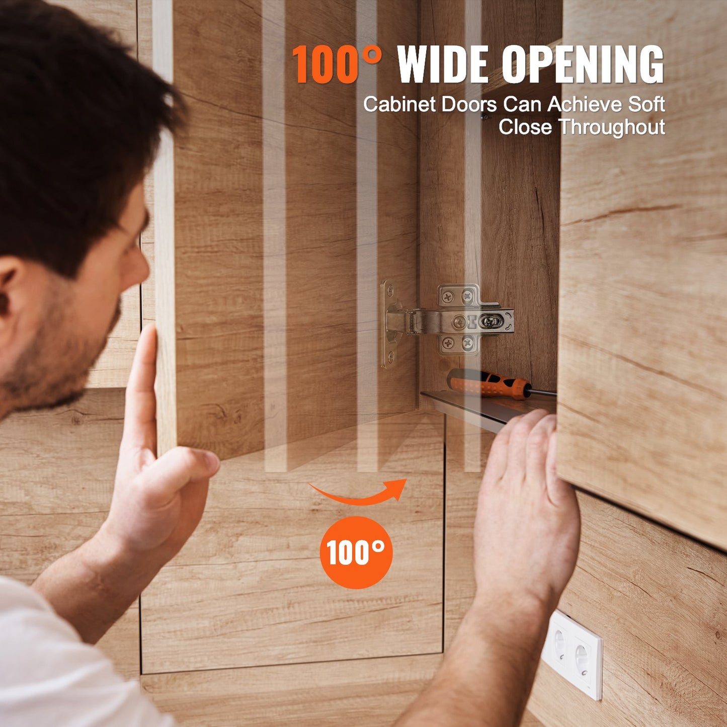 Skåpgångjärn, 60-pack köksskåpsdörrgångjärn med heltäckande överlägg, 100 graders vinkelöppning, mjukstängning, dolda skåpgångjärn för ramlösa skåp, med monteringsskruvar