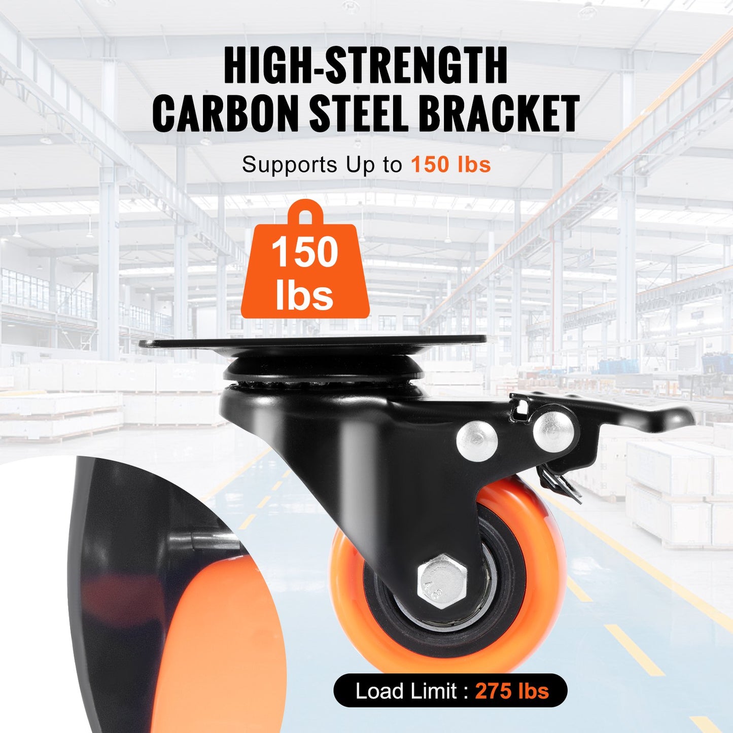 Hjul, 5,1 cm svängbara hjul, 4-pack, med dubbel säkerhetslåsning, tysta PVC-hjul, kraftiga 68 kg lastkapacitet per hjul, icke-märkande hjul för arbetsbänk med vagnsmöbler