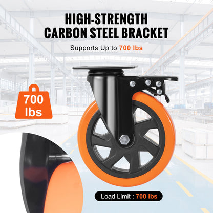Hjul, 15,2 cm svängbara hjul, 4-pack, med säkerhetslåsning, tysta PVC-hjul, kraftiga, 317,5 kg lastkapacitet per hjul, icke-märkande hjul för arbetsbänk med vagnsmöbler