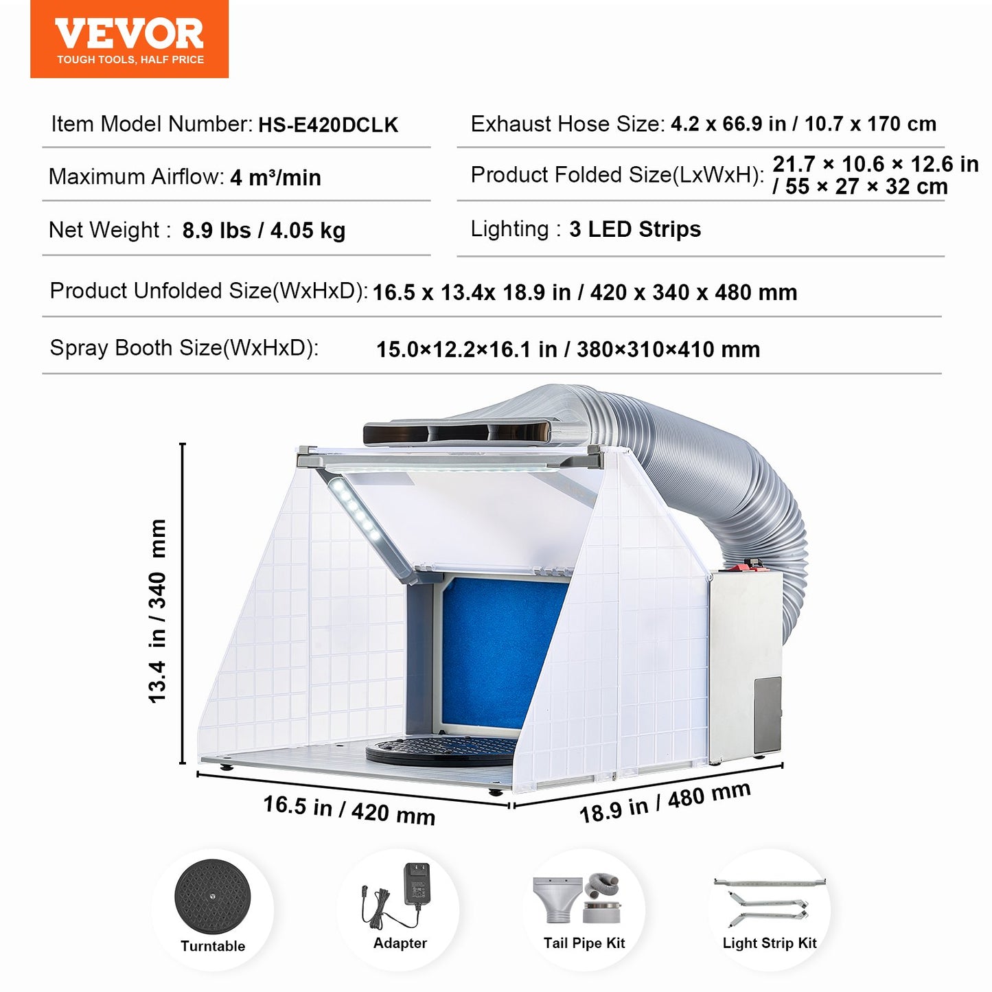 Airbrush-sprutbox, bärbar hobby-airbrush-sprutboxsats med LED-lampor, avgasfläkt och avgasförlängningsslang, airbrush-sprutbox för målning av modeller, konst, hantverk, kakor