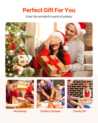 Drejskiva, 35 cm maskin för formning av keramikhjul, justerbar fotpedal med 60-300 varv/min, justerbart lyftben, avtagbart fat, komplett verktygssats för konsthantverk, gör-det-själv, vit