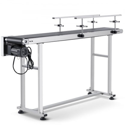 Bandtransportör, 59 x 7,8 tums transportbord, kraftigt motoriserat bandtransportör i rostfritt stål för bläckstrålekodningstillämpningar, motordrivet PVC-band, antistatisk, justerbar hastighet (dubbelt skyddsräcke)