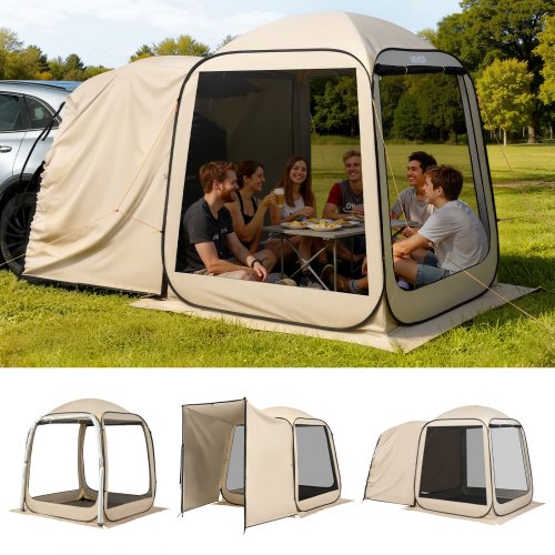 Screen House Tent, 3030 x 2650 x 2300 mm, 4-8 Person Pop Up Screen Tent, Portable Screened in Canopy with Carry Bag, Netting Sides, Ground Stakes, for Garden, Patio, Outdoor Activities, Beige