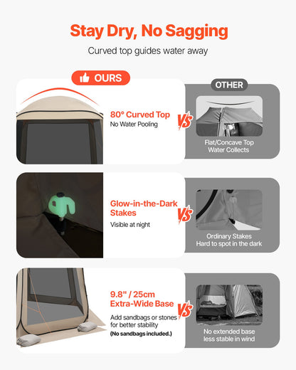 Screen House Tent, 3030 x 2650 x 2300 mm, 4-8 Person Pop Up Screen Tent with Extended Awning, Portable Screened in Canopy with Carry Bag, Netting Sides, for Patio, and Outdoor Activities, Beige