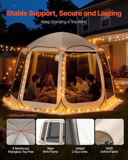 Screen House Tent, 3660 x 3380 x 2300 mm, 10-12 Person Pop Up Screen Tent with Extended Awning, Portable Screened in Canopy with Carry Bag, Netting Sides, for Patio, Outdoor Activities, Beige