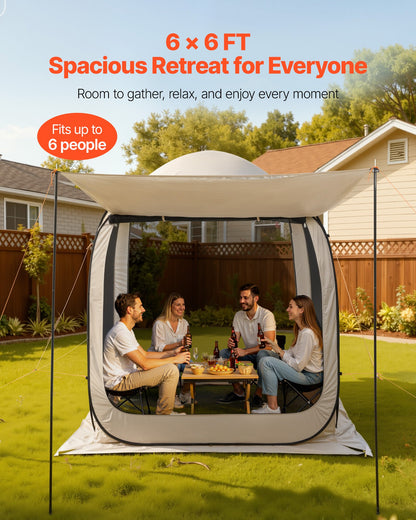 Screen House Tent, 1825 x 1825 x 2200 mm, 4-6 Person Pop Up Screen Tent with Extended Awning, Portable Screened in Canopy with Carry Bag, Netting Sides, for Patio, and Outdoor Activities, Beige