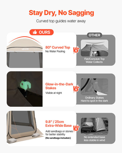 Screen House Tent, 1825 x 1825 x 2200 mm, 4-6 Person Pop Up Screen Tent with Extended Awning, Portable Screened in Canopy with Carry Bag, Netting Sides, for Patio, and Outdoor Activities, Beige