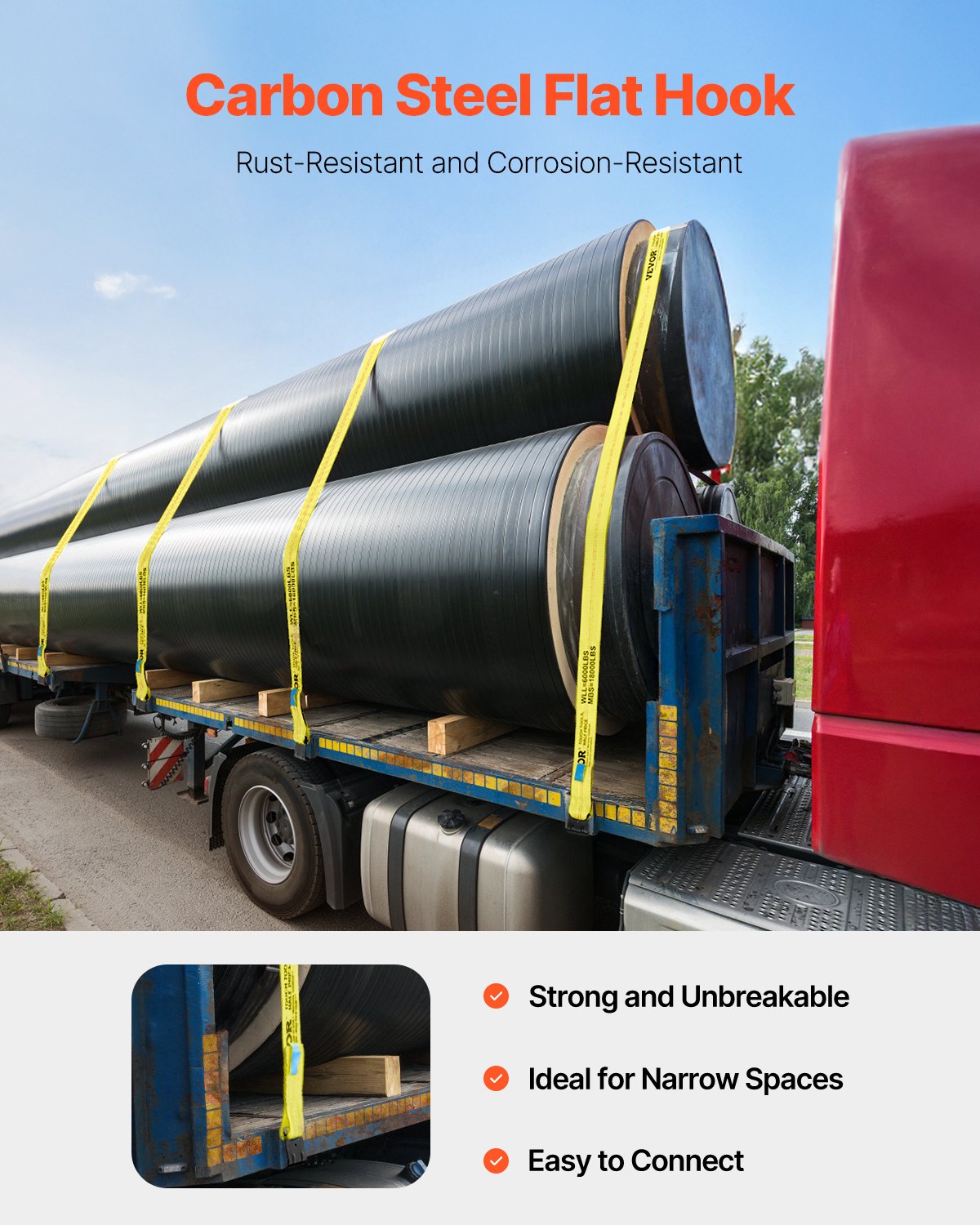 Vinschremmar, 4" x 30', 6000 lbs lastkapacitet, 18000 lbs brottstyrka, lastbilsremmar med platt krok, flakförankringar lastkontroll för släpvagnar, gårdar, räddningar, trädskydd, gul (10-pack)