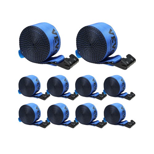 Vinschremmar, 4" x 30', 6000 lbs lastkapacitet, 18000 lbs brottstyrka, lastbilsremmar med platt krok, flakförankringar lastkontroll för släpvagnar, gårdar, räddningar, trädskydd, blå (10-pack)