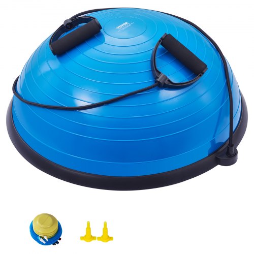 Halv träningsbolltränare, 23 tums balansbolltränare, 300 kg kapacitet, stabilitetsboll, yogaboll med motståndsband och fotpump, styrketräningsboll för hemmagym, helkroppsträning, blå