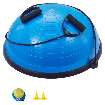 Halv träningsbolltränare, 23 tums balansbolltränare, 300 kg kapacitet, stabilitetsboll, yogaboll med motståndsband och fotpump, styrketräningsboll för hemmagym, helkroppsträning, blå