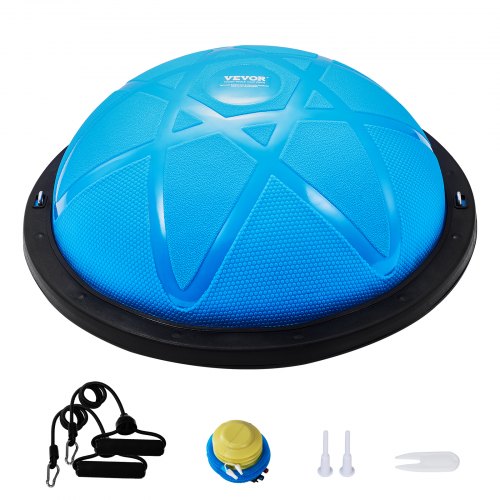 Halv träningsbolltränare, 23 tums balansbolltränare, 660 lbs kapacitet stabilitetsboll, yogaboll med motståndsband och pump, styrketräningsboll för hemmagym, helkroppsträning, blå
