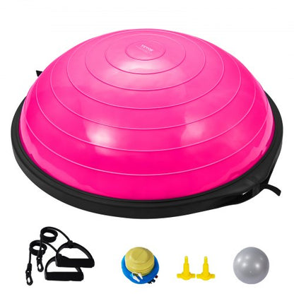 Halv träningsbolltränare, 26 tums balansbolltränare, 1500lbs kapacitet stabilitetsboll, yogaboll med motståndsband och fotpump, styrketräningsboll för hemmagym helkroppsträning, rosa