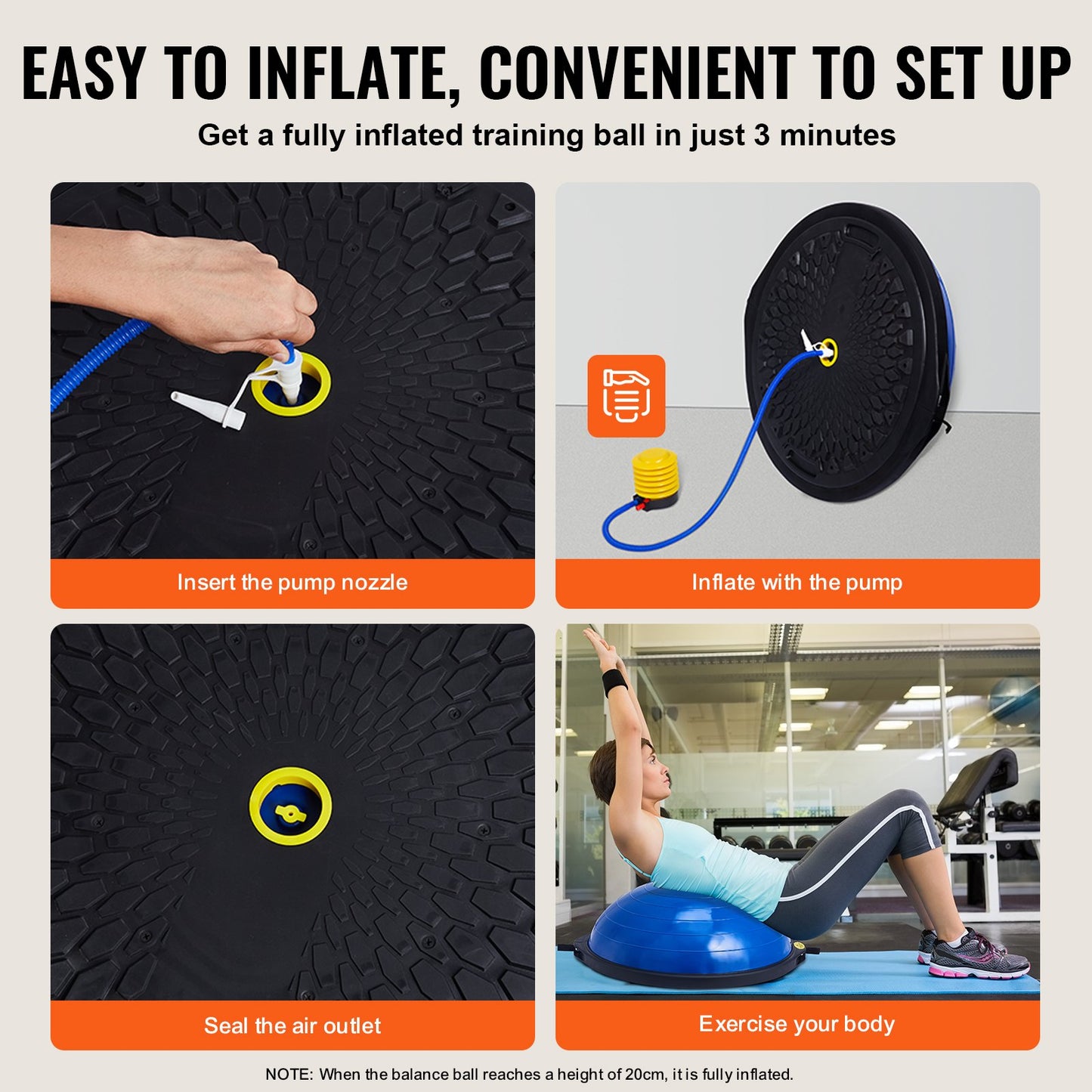 Halv träningsbolltränare, 26 tums balansbolltränare, 1500lbs kapacitet stabilitetsboll, yogaboll med motståndsband och fotpump, styrketräningsboll för hemmagym helkroppsträning, blå