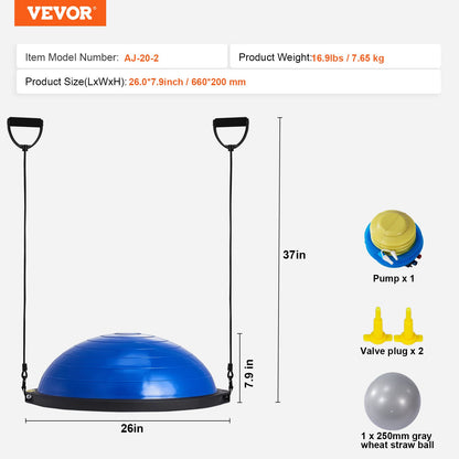 Halv träningsbolltränare, 26 tums balansbolltränare, 1500lbs kapacitet stabilitetsboll, yogaboll med motståndsband och fotpump, styrketräningsboll för hemmagym helkroppsträning, blå