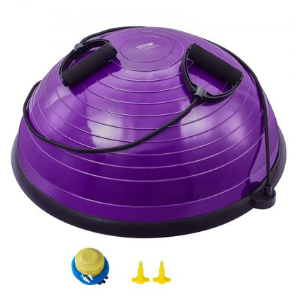 Halv träningsbolltränare, 23 tums balansbolltränare, 290 kg stabilitetsboll, yogaboll med motståndsband och fotpump, styrketräningsboll för hemmagym, helkroppsträning, lila