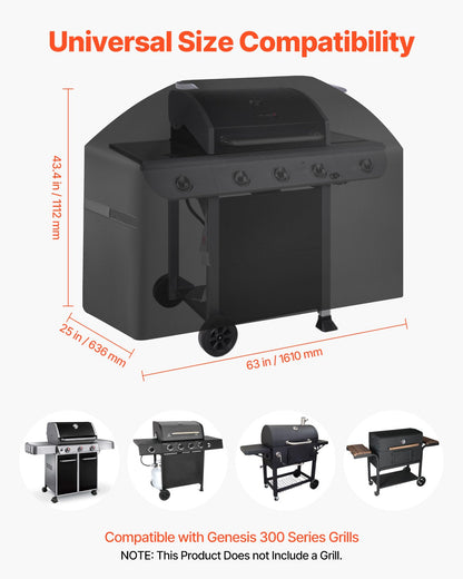 Grillöverdrag, 63 tums grillöverdrag för utomhusgrillar, vattentätt, blekningsbeständigt, väderbeständigt, kraftigt 600D polyester, enkelt på och av, med kardborreband, svart