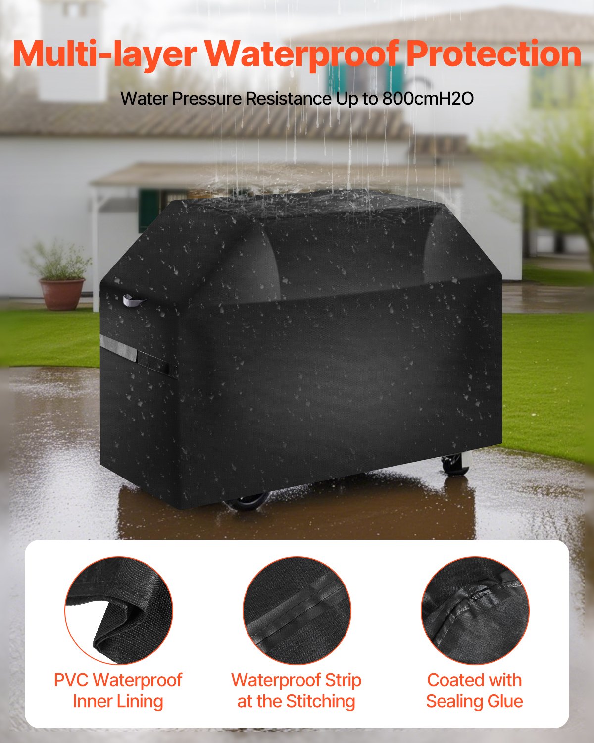 Grill Cover, 48 inch BBQ Covers for Outdoor Grills, Waterproof, Fade Resistant, Weather Resistant Heavy Duty 600D Polyester, Easy On/Off, with Hook-and-Loop Straps, Black