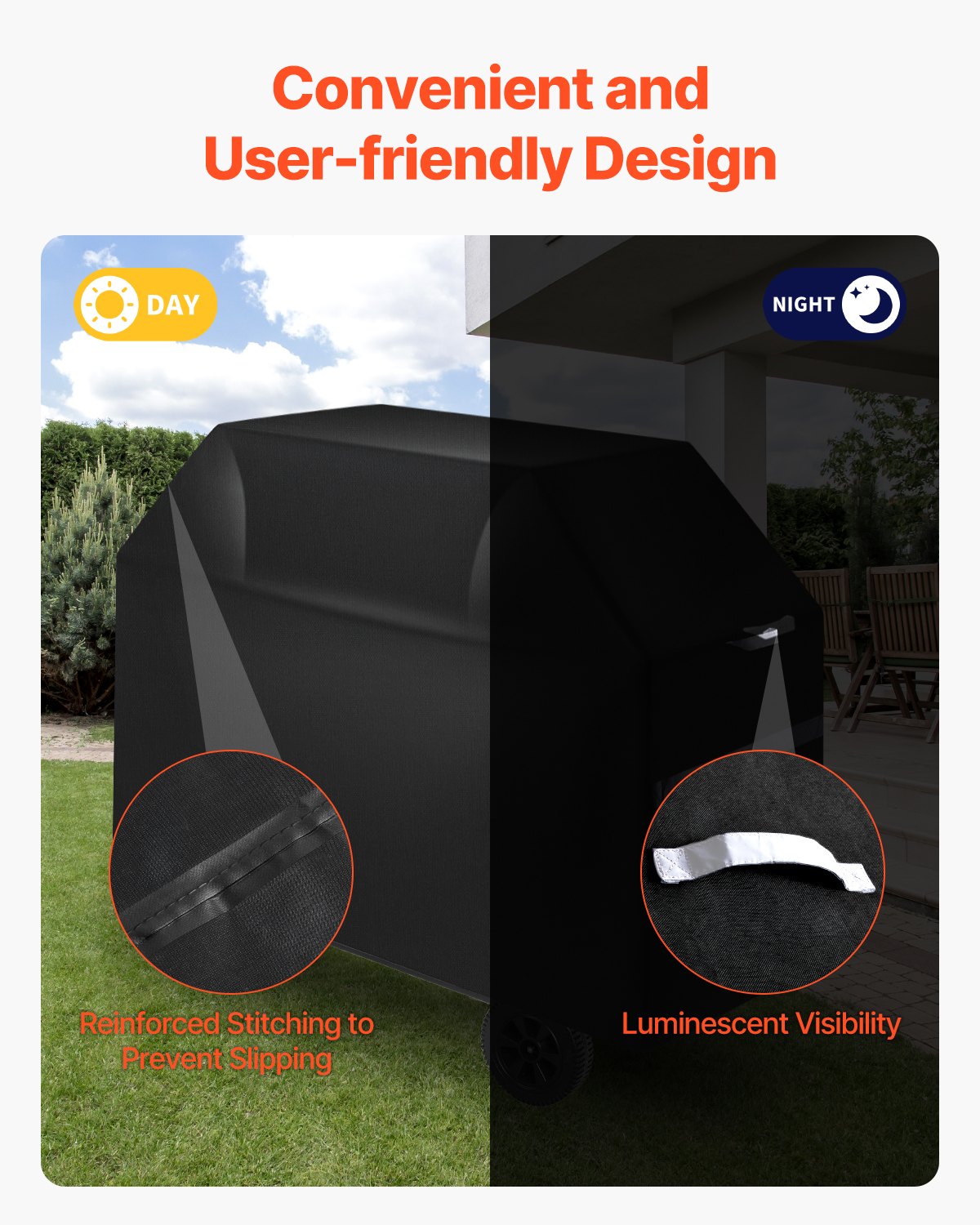 Grill Cover, 48 inch BBQ Covers for Outdoor Grills, Waterproof, Fade Resistant, Weather Resistant Heavy Duty 600D Polyester, Easy On/Off, with Hook-and-Loop Straps, Black