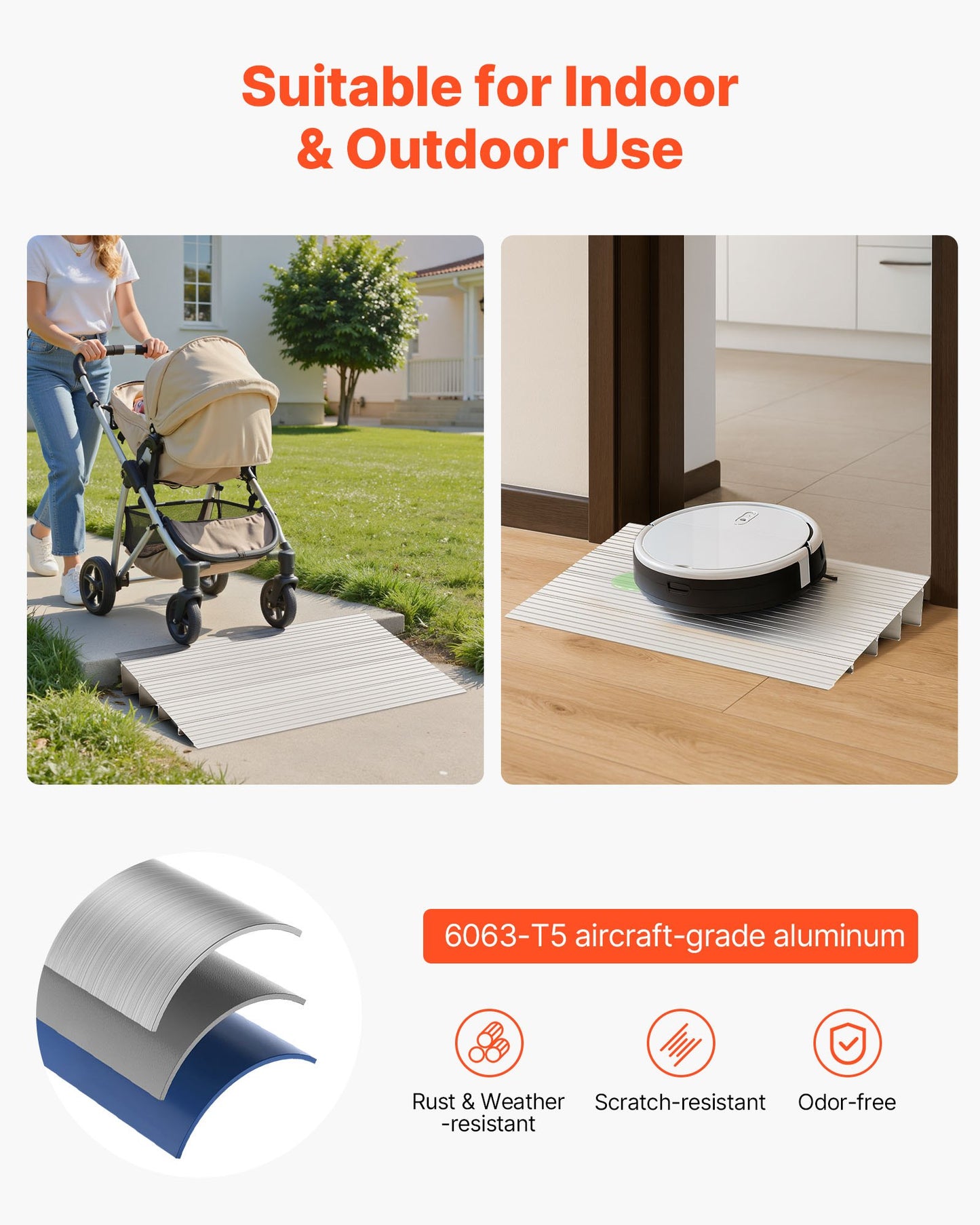 Tröskelramp, 115 mm höjd, tröskelramp i aluminiumlegering, nominell lastkapacitet 363 kg, handikappramper för hemmet, steg för rullstolar, skotrar, elstolar, rullatorer, cykel, trehjuling