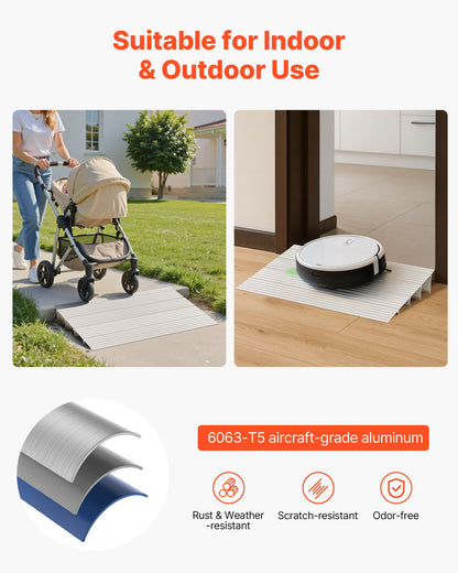 Tröskelramp, 115 mm höjd, tröskelramp i aluminiumlegering, nominell lastkapacitet 363 kg, handikappramper för hemmet, steg för rullstolar, skotrar, elstolar, rullatorer, cykel, trehjuling