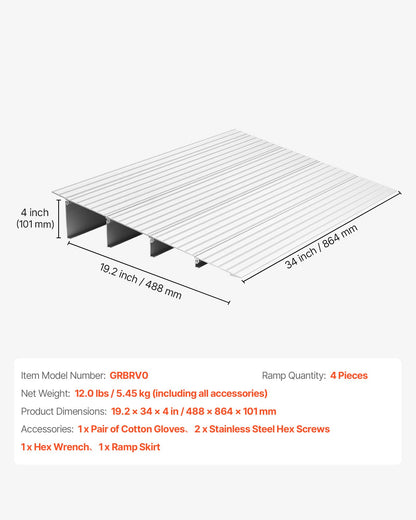 Tröskelramp, 115 mm höjd, tröskelramp i aluminiumlegering, nominell lastkapacitet 363 kg, handikappramper för hemmet, steg för rullstolar, skotrar, elstolar, rullatorer, cykel, trehjuling
