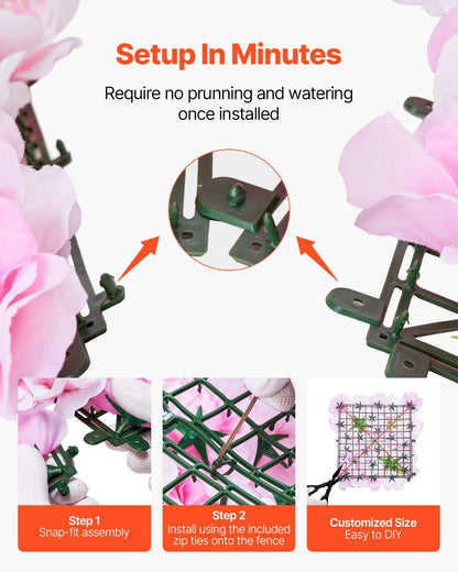 3D-blomväggpanel, 12 st 15 x 15 tum, konstgjord blomväggbakgrundsnätmatta, sömlös design och enkel installation för bröllop, alla hjärtans dag, hem, babyfest, bakgrundsdekor, rosa