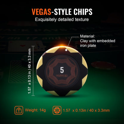 Poker Chip Set, 500-Piece Poker Set, Complete Poker Playing Game Set with Carrying Case, Heavyweight 14 Gram Casino Clay Chips, Cards, Buttons and Dices, for Texas Hold'em, Blackjack, Gambling