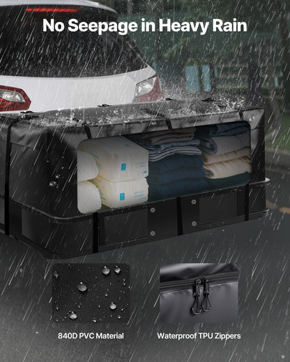 Bärväska för dragkrok, vattentät 840D PVC, 59,84 x 24,02 x 24,41 tum (20 kubikfot), kraftig lastväska för förvaring av lastbilsflak med 6 förstärkta remmar, lämplig för personbilar, skåpbilar, dragkrokskorg
